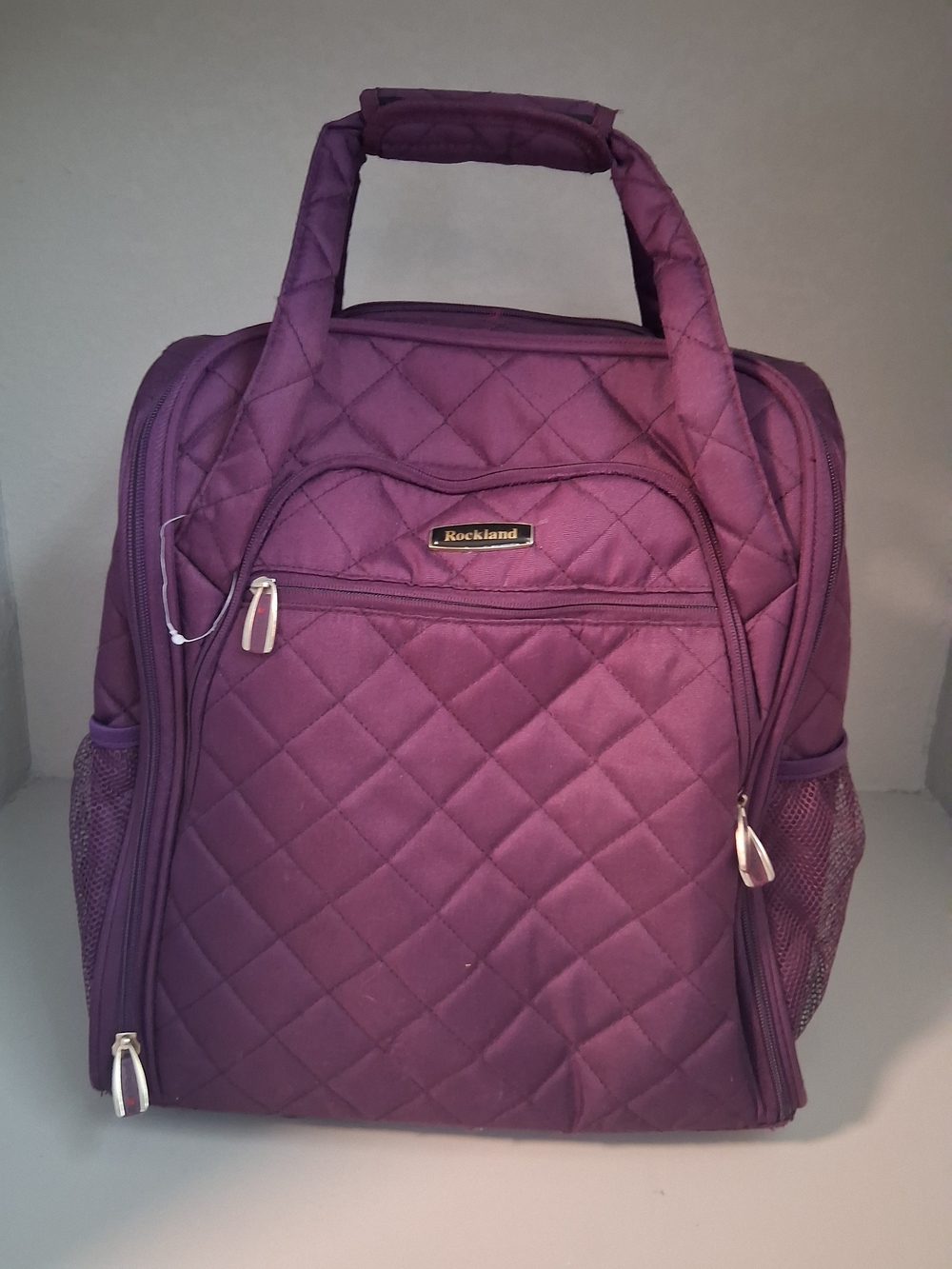 Rockland Purple Rolling Carry On Suitcase Quilted Travel Bag 17" Wheeled Tote